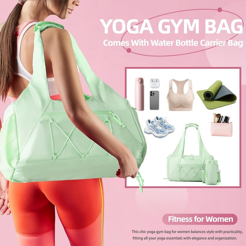 FULONEEI Gym Bag for Women, Yoga Mat Bag with Shoe Compartment and Wet Pocket, Sport Yoga Gym Bag with Yoga Strap, Carryall Yoga Tote Bag - Image 2